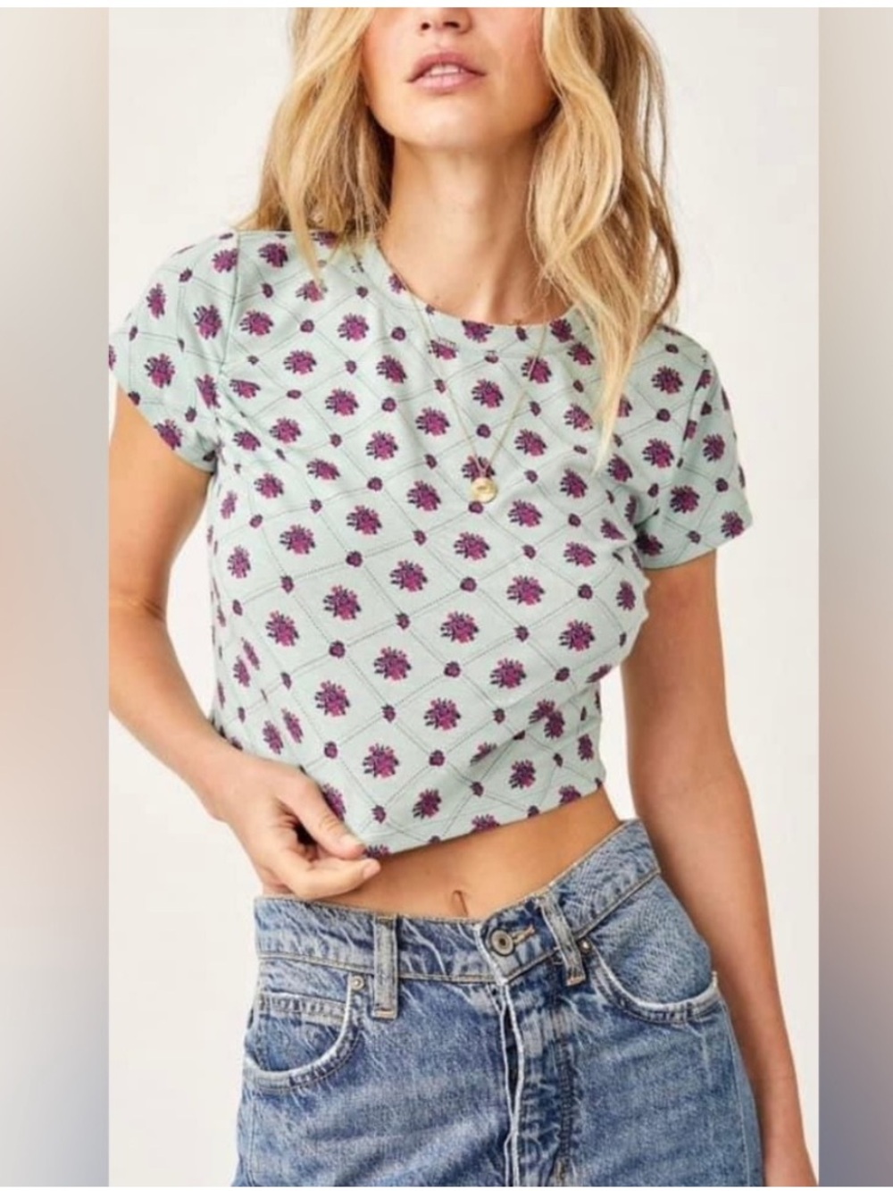 Free People Intimately Mix it Up Baby Tee in Light Green Combo